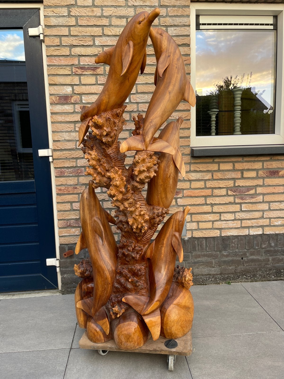 Houtsnijwerk dolfijnen 150hoog, Ophalen, Houtsnijwerk, Handgemaakt, 1 meter - 2 meter