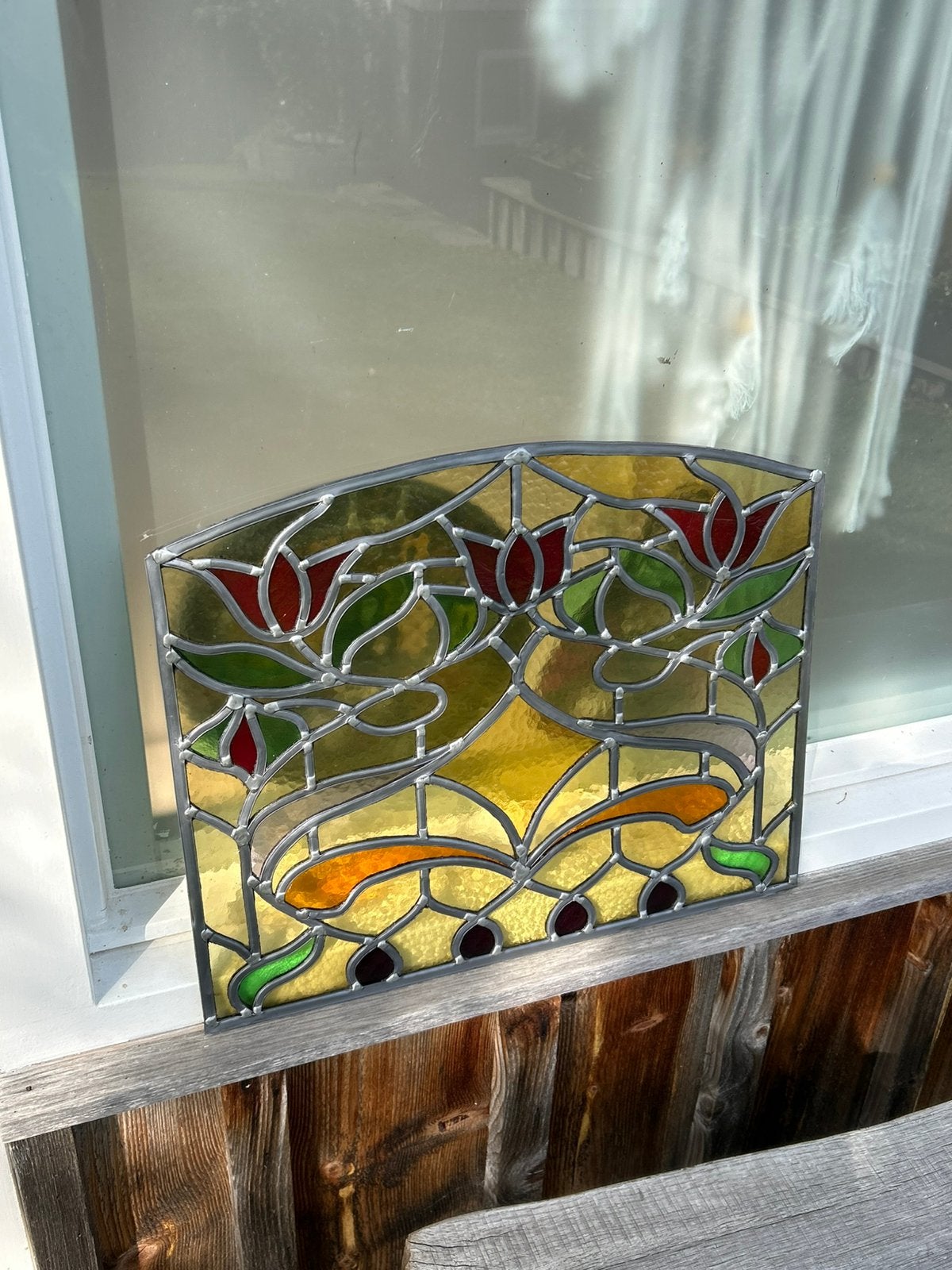Glas in lood art nouveau stijl voorzetraam, Ophalen, Zo goed als nieuw, Overige typen, Glas in lood