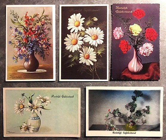 Vintage Kaarten Verjaardag Bloemen Ongelopen Als Nieuw, Ophalen of Verzenden, 1940 tot 1960, Ongelopen, Overige thema's