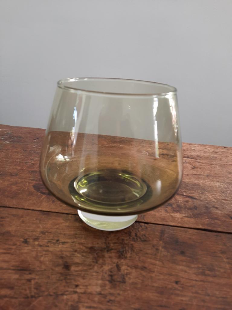 Vintage glazen vaas/windlicht, groen/bruin, Ophalen of Verzenden