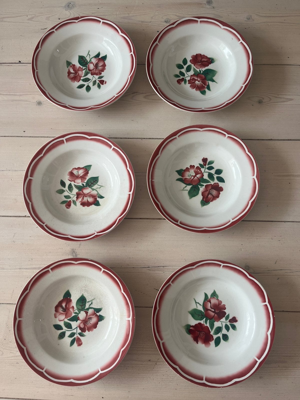 Set van 6 antieke Franse diepe borden – Sarreguemines 'Eden', Ophalen of Verzenden