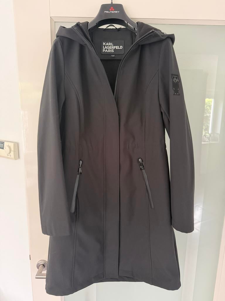 Karl Lagerfeld Lange Zwarte Waterdichte Jas, Ophalen of Verzenden, Zo goed als nieuw, Maat 34 (XS) of kleiner, Zwart