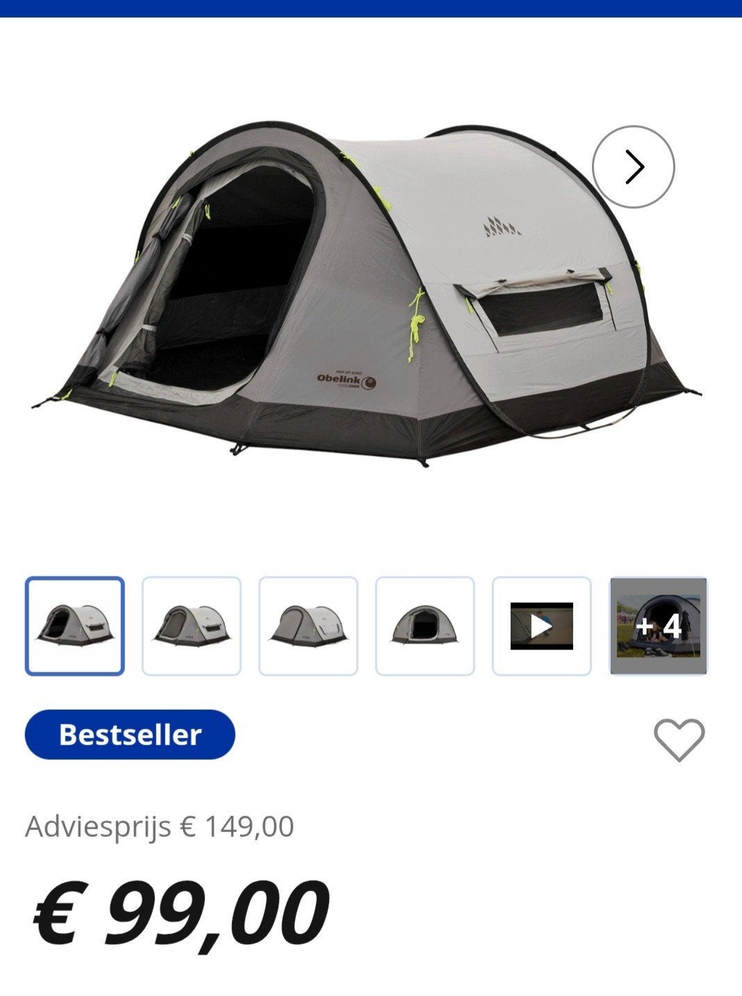 Nieuwe Obelink Pop-up tent (art. 535828) - Ongebruikt, Ophalen, Nieuw, Tot en met 2