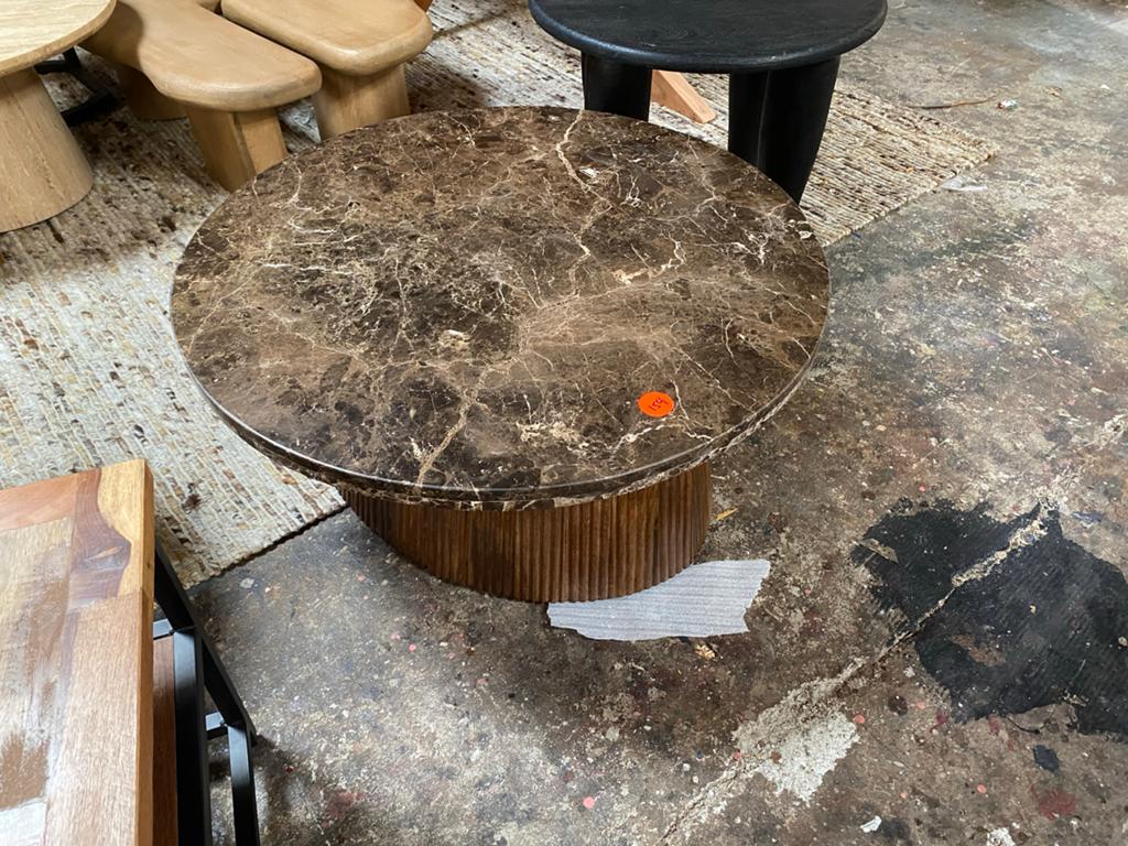 Salontafel set bruin echt marmer 80cm mango poot