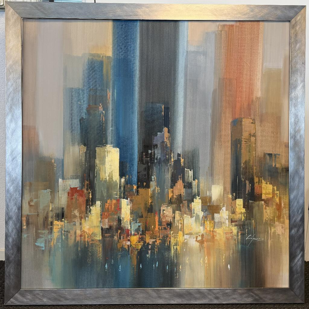 Schilderij End of day lights in the city - Wilfred Lang, Ophalen