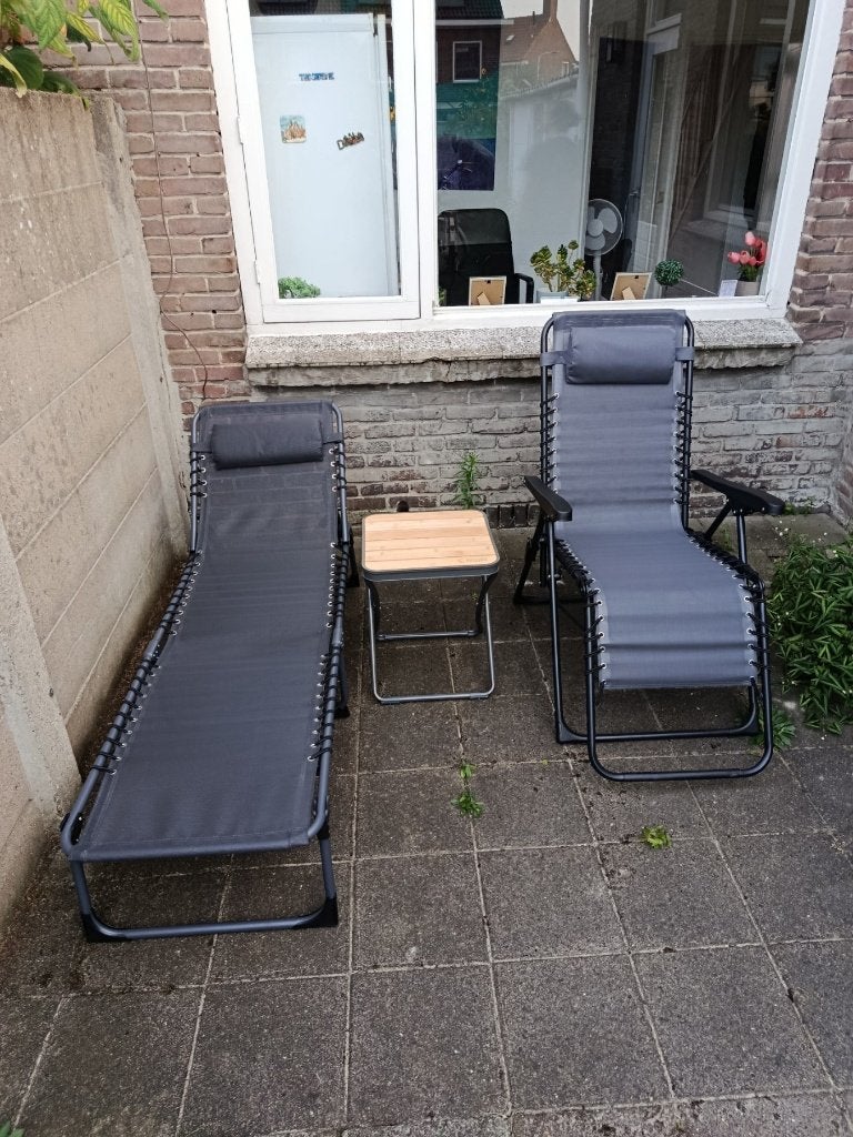 Ligbed, verstelbare relaxstoel, bijzettafel/kruk, Ophalen, Zo goed als nieuw, Aluminium, Verstelbaar