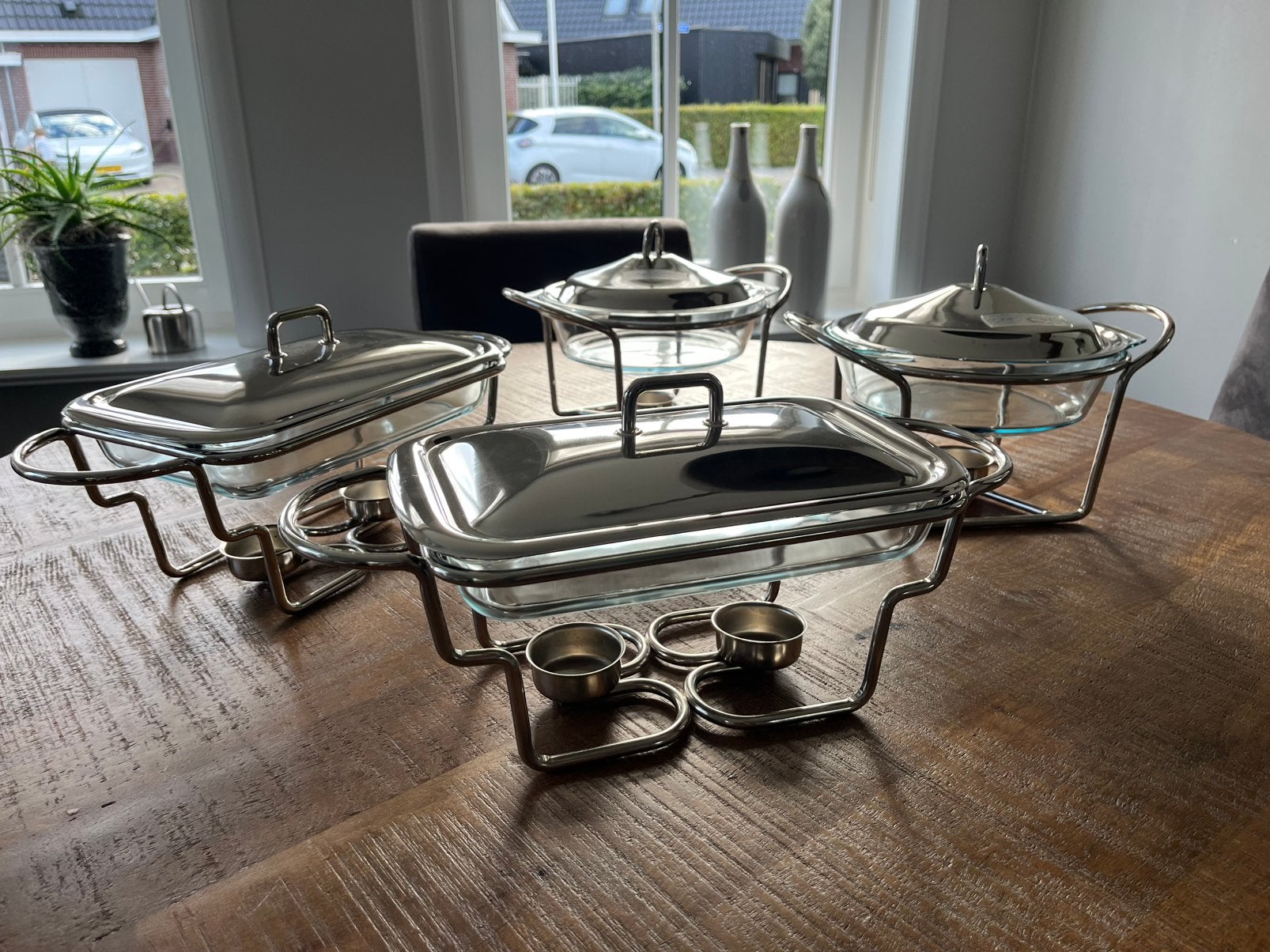 prachtige glazen warmhoudschalen/rechauds (Marinex), Huis en Inrichting, Ophalen, Glas of Glazen, Overige merken, Zo goed als nieuw