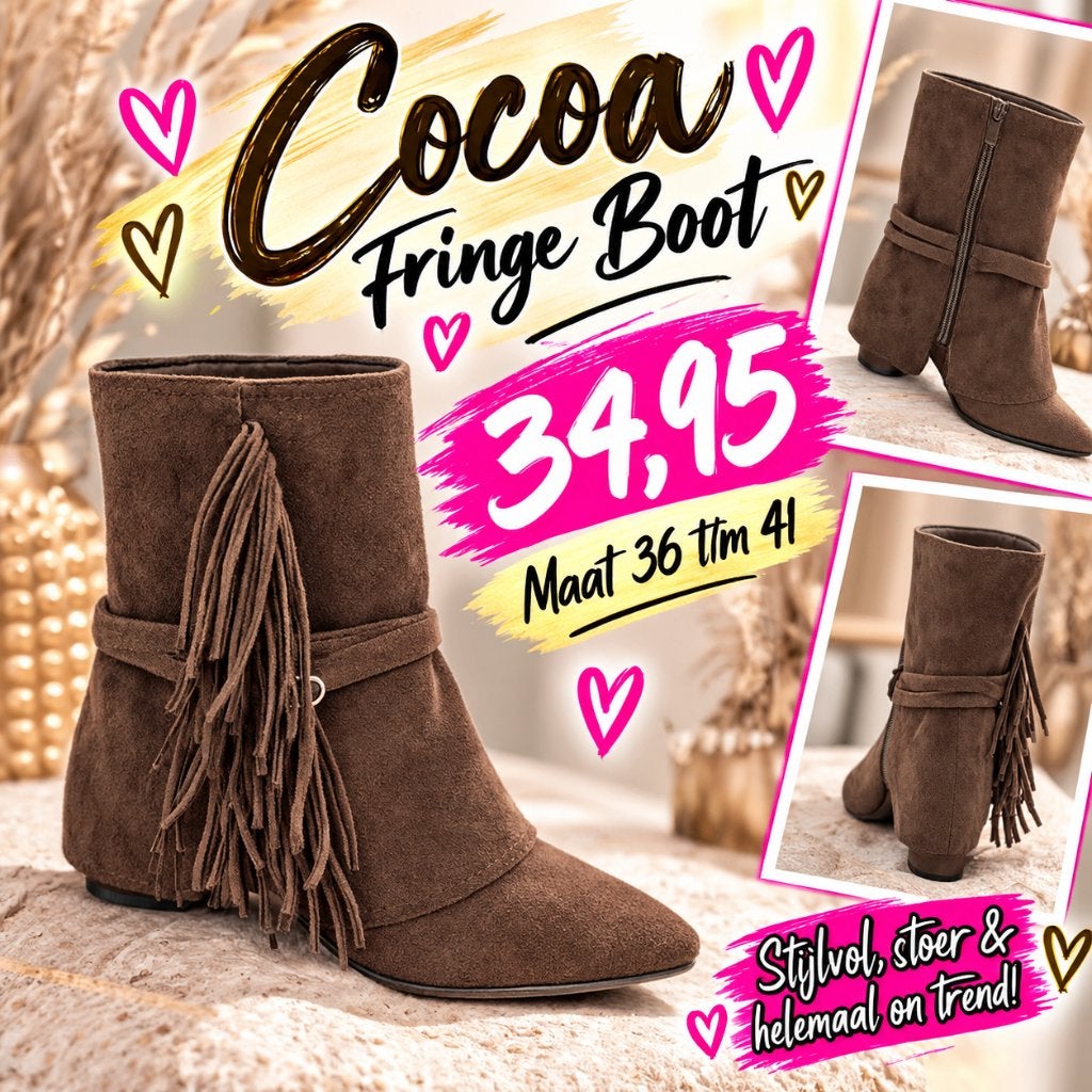 Dameslaarsjes - Cocoa Fringe Boot - maat 36 t/m 41, Kleding | Dames, Bruin, ., Lage of Enkellaarzen, Nieuw