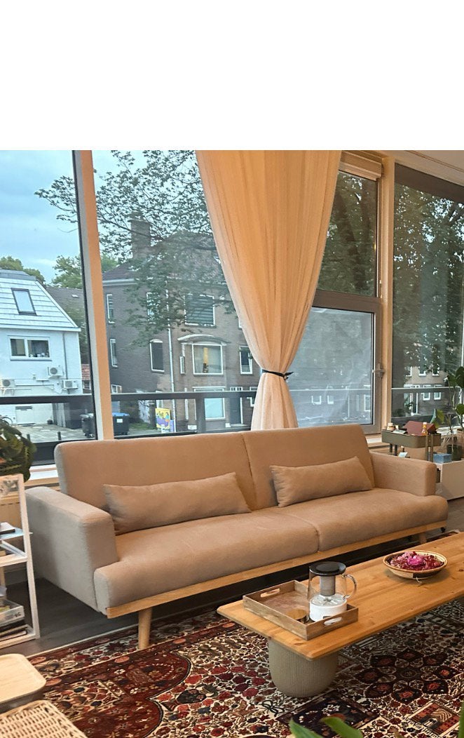 3-Seater Sofa Bed Beige Modern & Comfortable, Huis en Inrichting, Banken | Bankstellen, Ophalen, Driepersoons, 75 tot 100 cm, Zo goed als nieuw