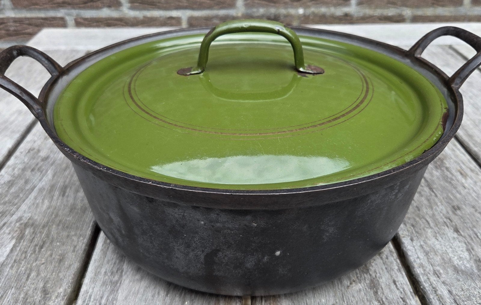 Vintage Groene Emaille Kookpan - Retro Stijl, Antiek en Kunst, Ophalen