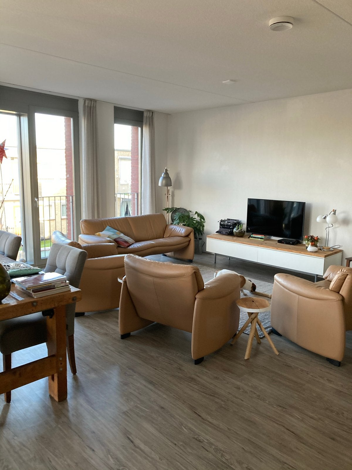 Leolux Bora Bora lederen bankstel: 2-zitsbank en 2 fauteuils, Ophalen, Gebruikt, Dutch design Bora Bora, Rechte bank