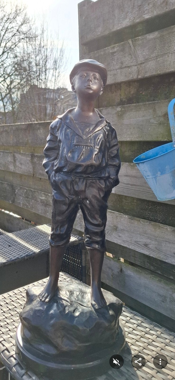 Antiek Bronzen Beeld 'Jongen' gesigneerd A. Moreau, Antiek en Kunst, Ophalen, Gemerkt, 50 - 100 cm, Brons