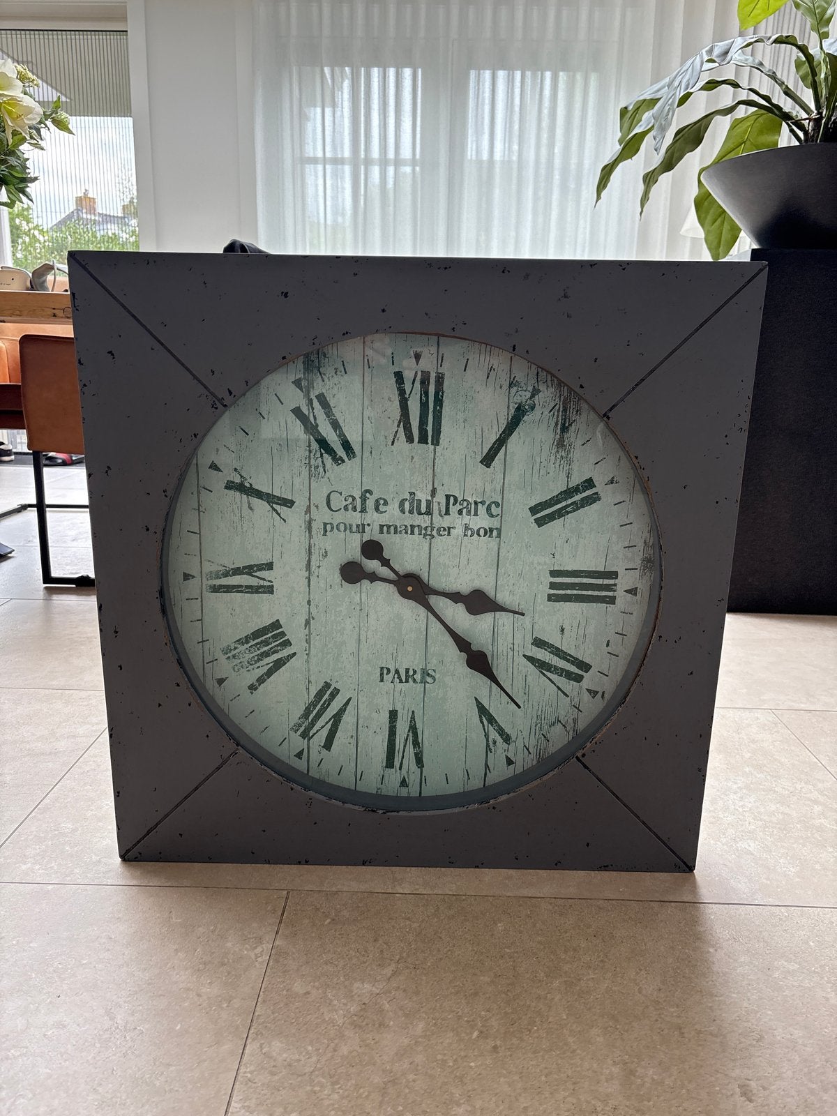 Grote wandklok 'Cafe du Parc Paris' - Vintage stijl, Ophalen, Grijs, Vintage, Analoog
