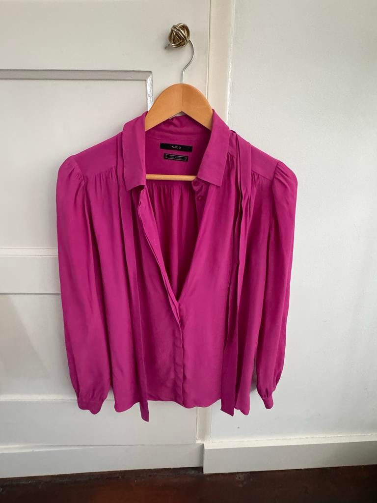 SET zijde blend blouse fuchsia roze maat XS/S, Ophalen of Verzenden, Zo goed als nieuw, Maat 36 (S), Roze