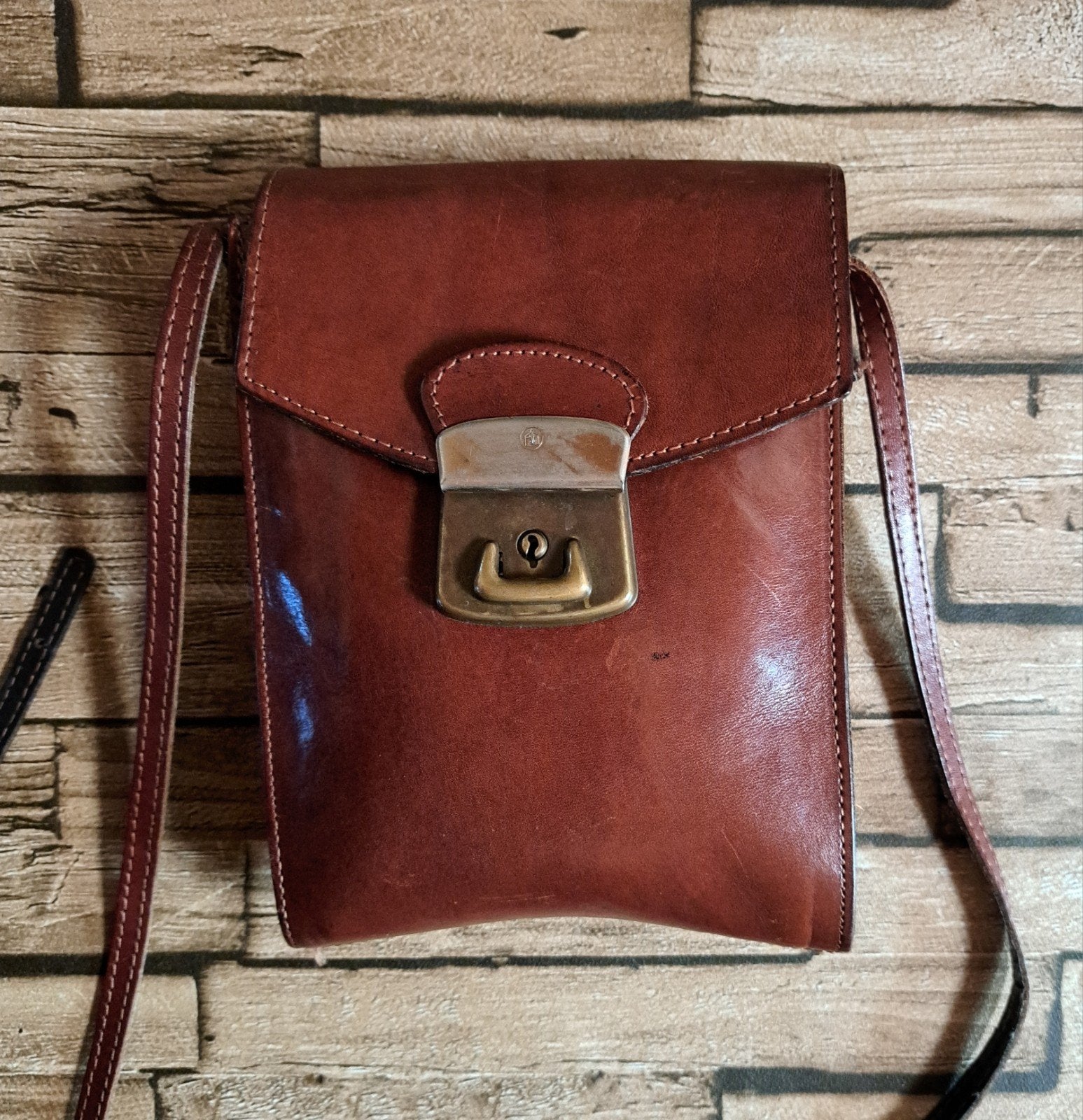 CLAUDIO FERRICI - Vintage Leren Crossbody Tas, Gebruikt, Bruin, Verzenden, Schoudertasje