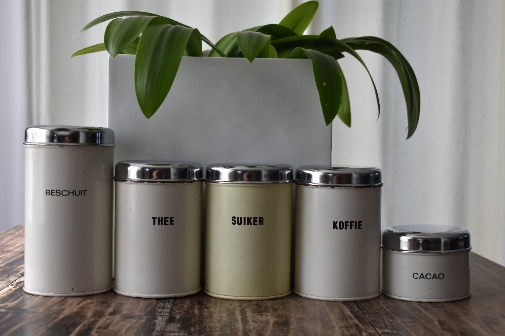 Retro vintage witte Brabantia blikken set 5x, Verzamelen, Blikken, Ophalen of Verzenden, Gebruikt, Overige