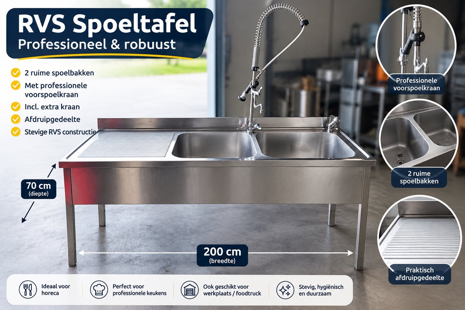 RVS spoeltafel met kraan, Ophalen of Verzenden, RVS Meubilair