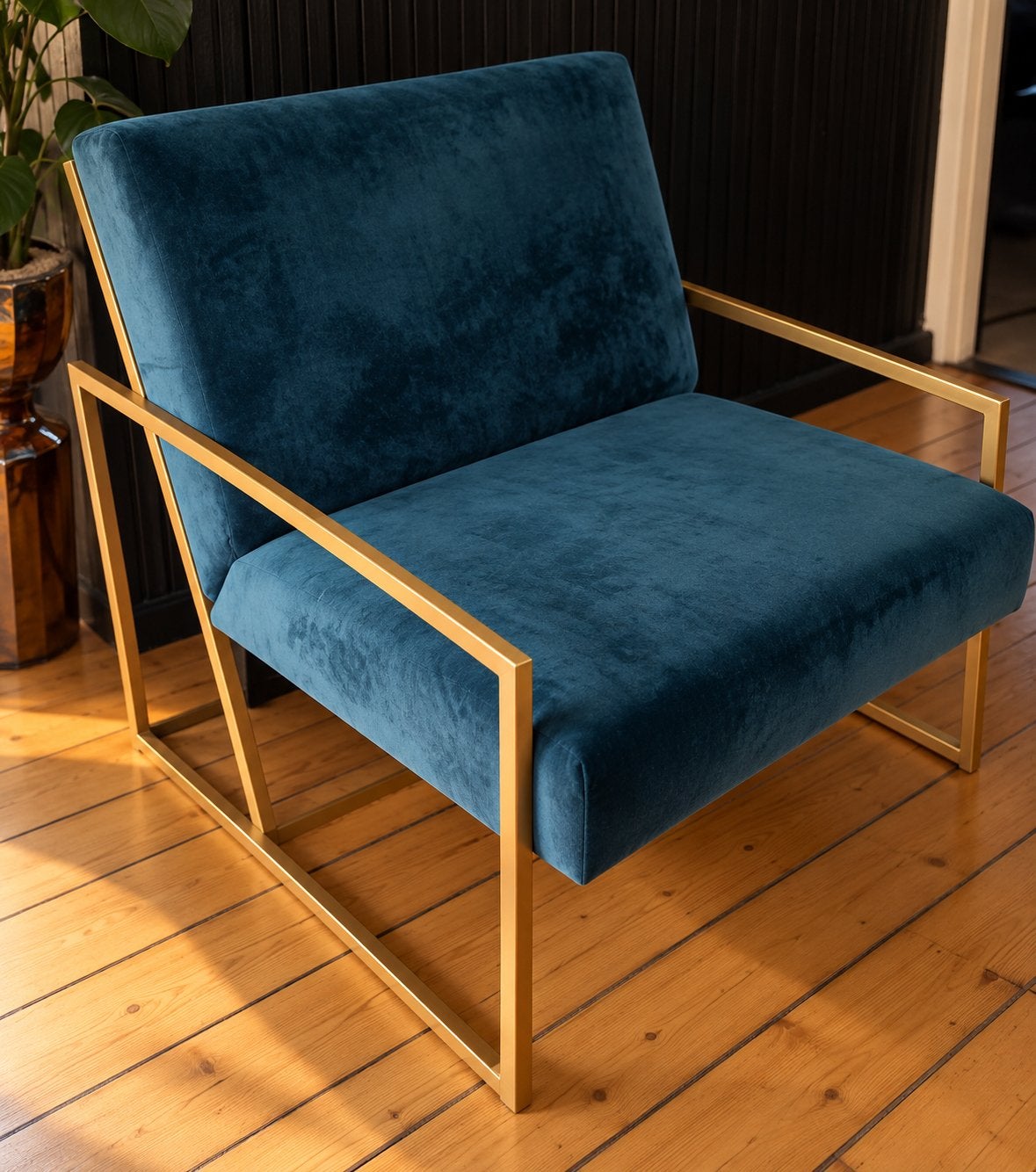Velvet fauteuil met gouden frame, Ophalen, Eenpersoons, 75 tot 100 cm, Zo goed als nieuw