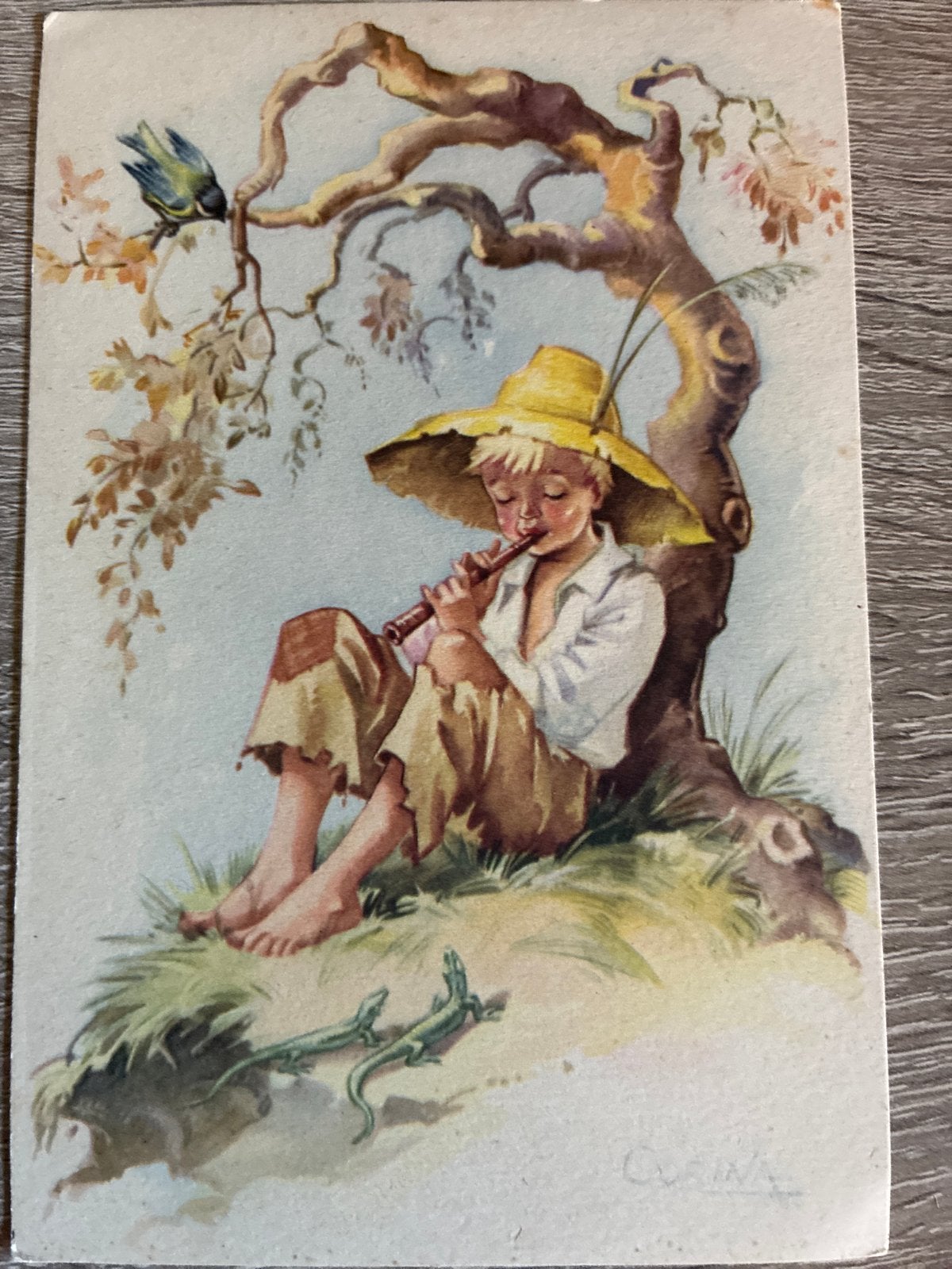 Oude ansichtkaart: Jongen met fluit - Corina getekend, Ophalen of Verzenden, 1940 tot 1960, Gelopen, Kinderen