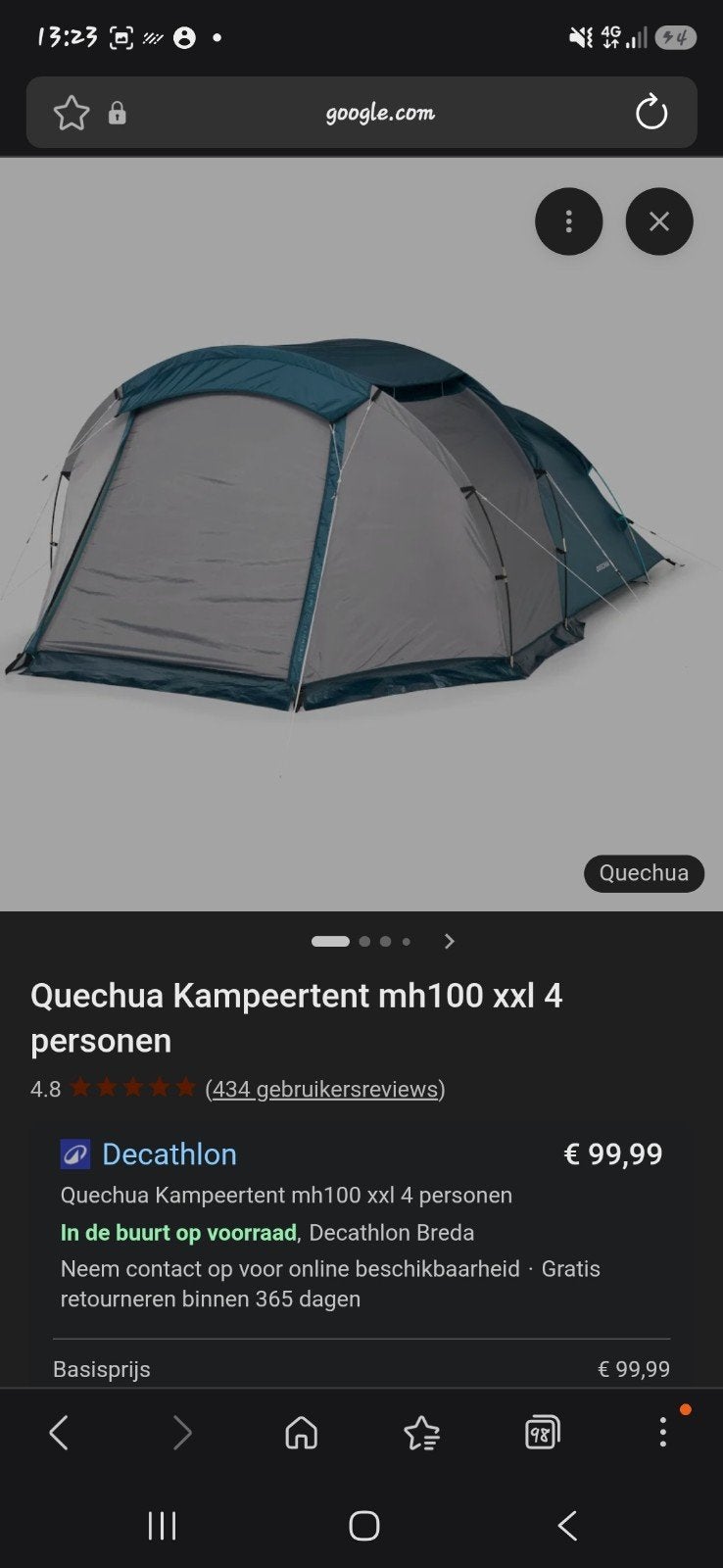 Quechua Kampeertent MH100 XXL voor 4 personen, Ophalen