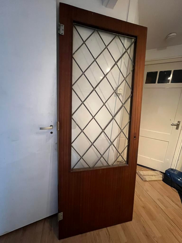 Deur met glas in lood raam, Ophalen, Binnendeur, Zo goed als nieuw, 200 tot 215 cm