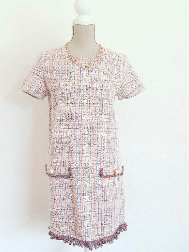Elegante pastelkleurige jurk in chanestijl, Maat 38/40 (M), Overige kleuren, Verzenden, Zara