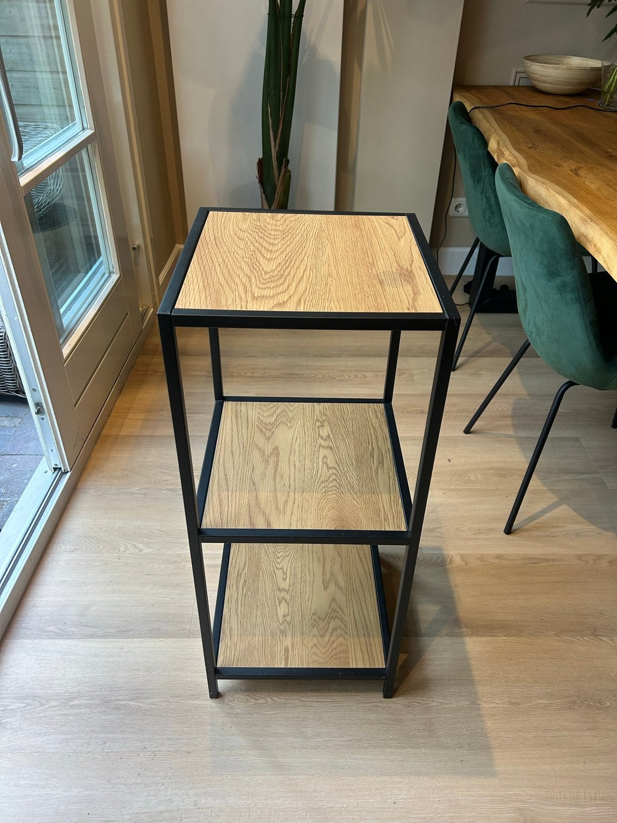 Modern bijzettafel/rek met 3 planken - Hout en metaal, Ophalen, Zo goed als nieuw