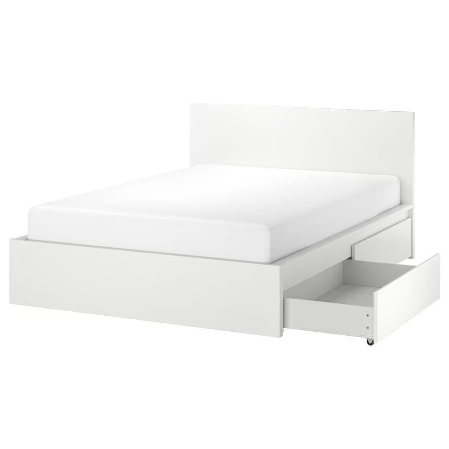IKEA Malm bed wit 160x200 met lades en lattenbodem, Ophalen, Gebruikt, Wit, Tweepersoons