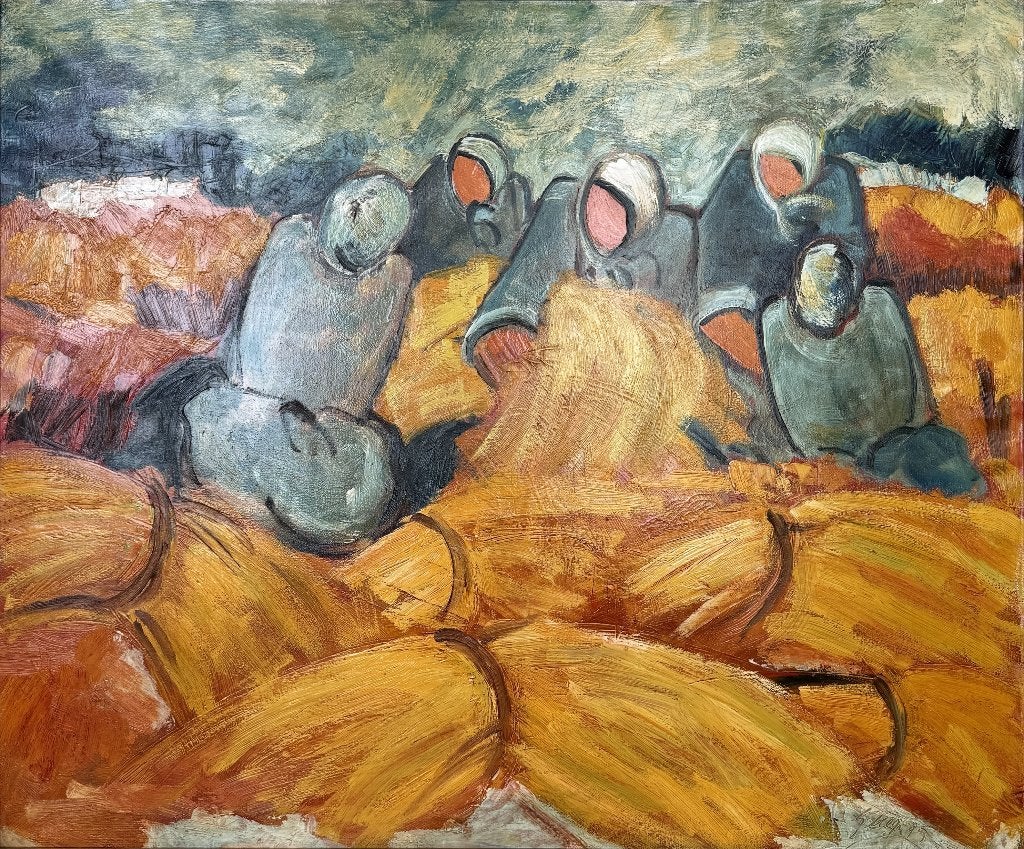712. Olieverfschilderij, Sandro Negri - "Il Raccolto", 1995, Ophalen of Verzenden