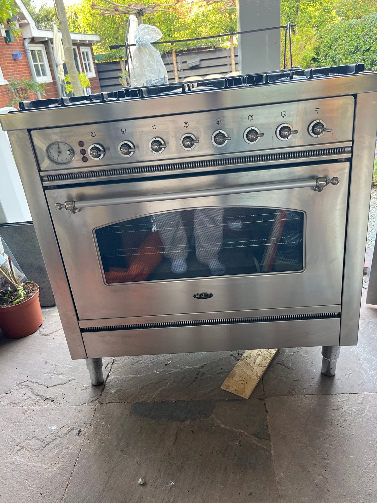 Boretti gasfornuis met oven, 90 cm breed, verstelbare poten, Ophalen, Gebruikt, 60 cm of meer, Grill