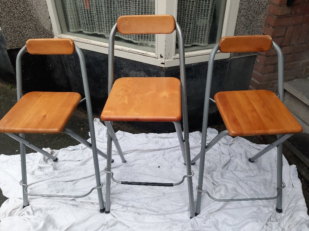 Ikea Dennis Barkruk, barstoen, opklapbaar, bruin, vintage, Ophalen, Gebruikt, 60 tot 90 cm, Hout