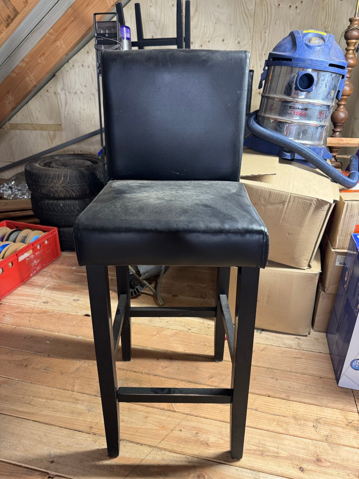 Set van 4 zwarte barkrukken met rugleuning, Huis en Inrichting, Barkrukken, Ophalen, Gebruikt, Met voetsteun, 90 cm of meer
