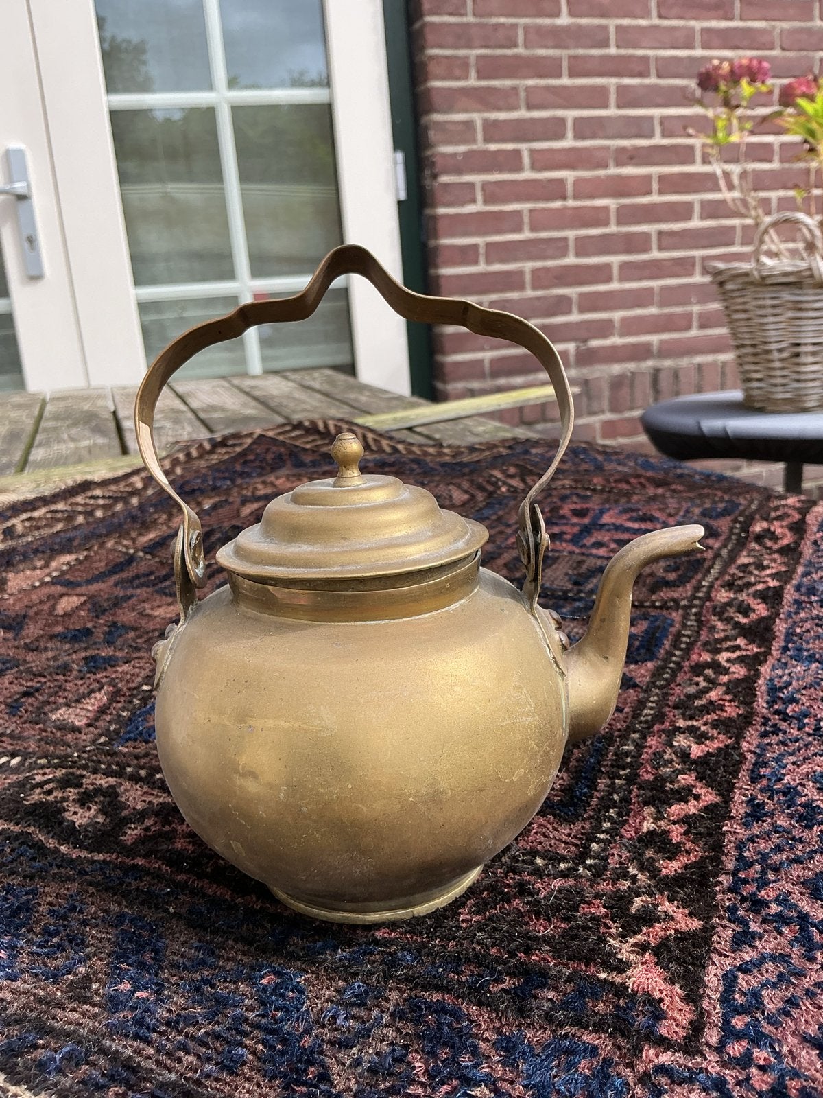 Antieke koperen peerketeltje met handvat., Antiek en Kunst, Ophalen of Verzenden, Koper