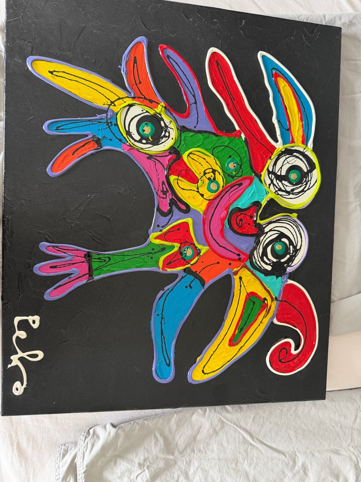 Origineel Peko Schilderij - Abstracte Kleurrijke Kunst 60x50, Antiek en Kunst, Ophalen, Abstract, Acrylverf, Gesigneerd