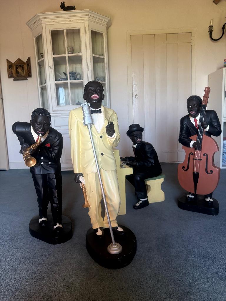 Grote Jazz Band beeldenset, 4 muzikanten (70 - 90 cm. hoog), Ophalen, Gebruikt, Meerkleurig, Overige stijlen