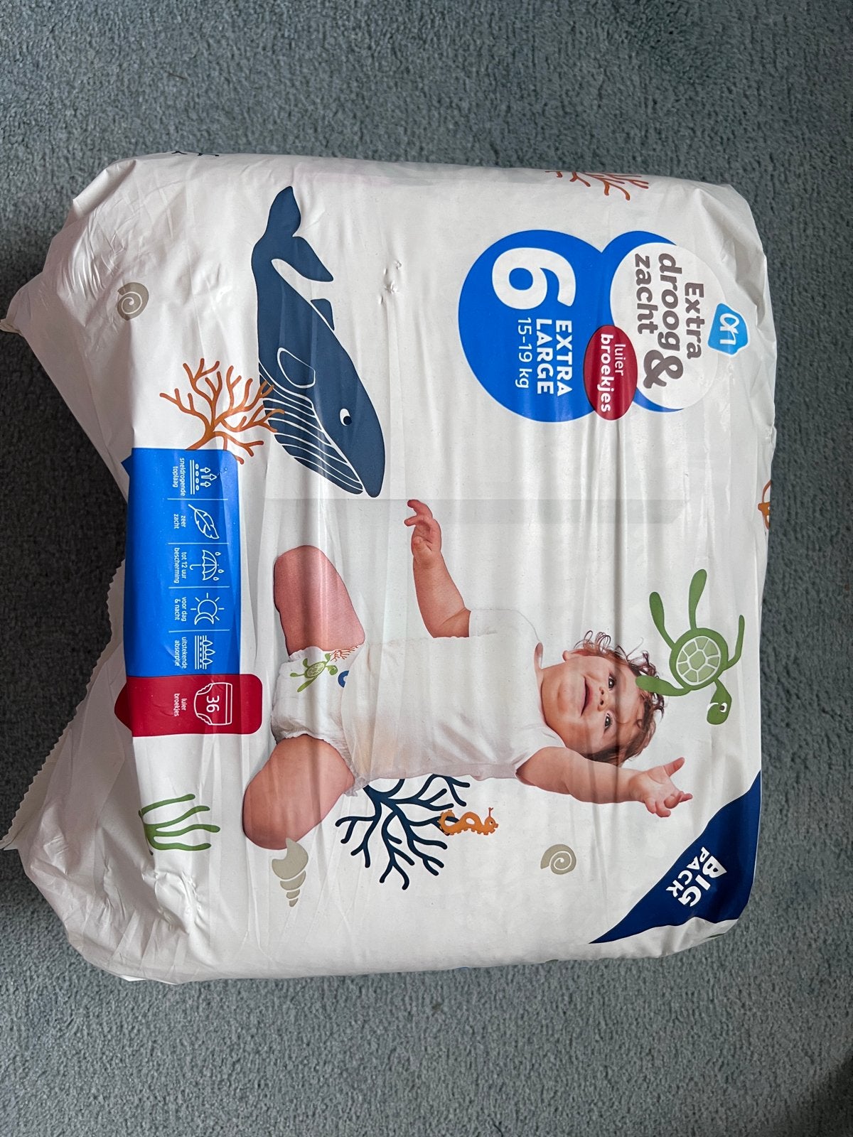 3 dichte pakken AH luiers maat 6 + 1 aangebroken pak, Ophalen, Nieuw
