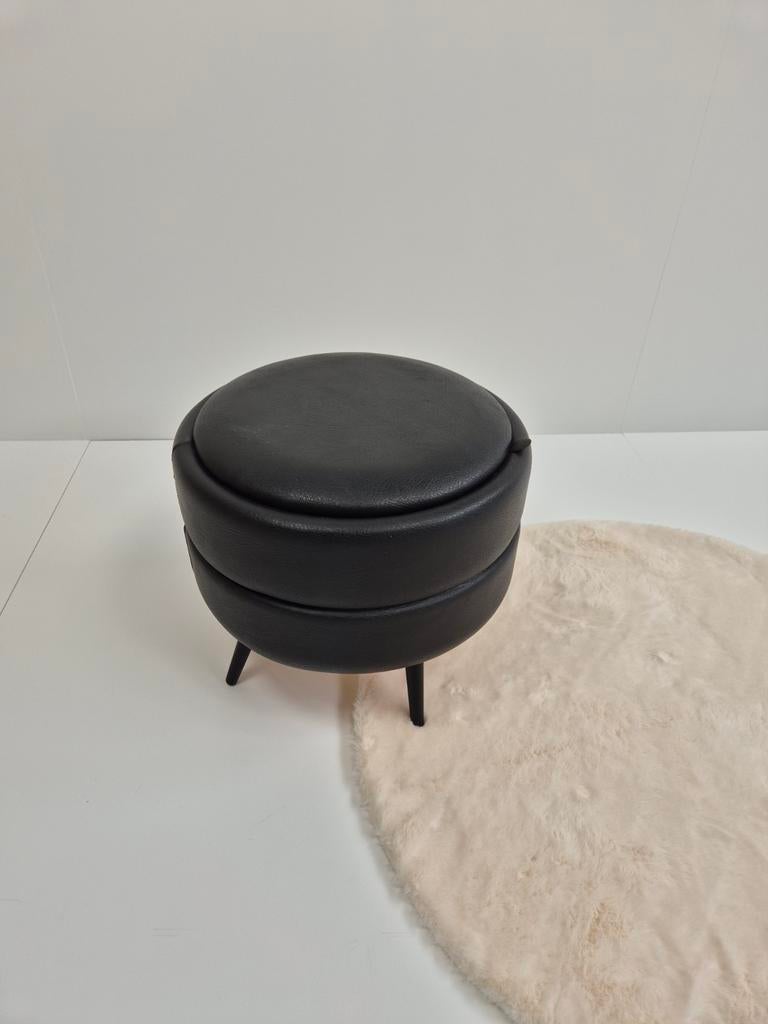 Vintage poef, Minder dan 50 cm, Rond, Ophalen of Verzenden, Zo goed als nieuw