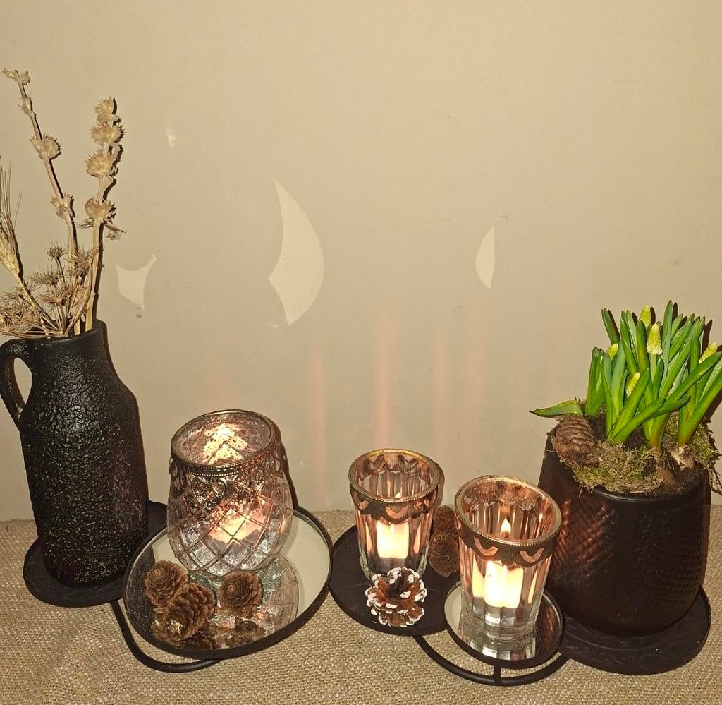 Sfeervol tafelsetje: kruik, bloempot & sfeerlichtjes, Ophalen, Gebruikt, Overige materialen