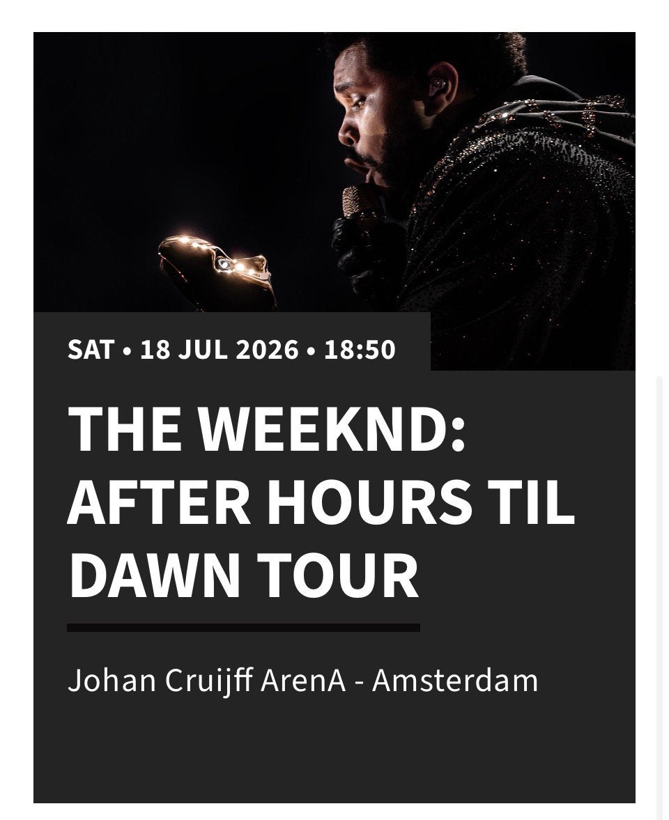 1 x kaartje Zaterdag The Weeknd @ Amsterdam Arena, Eén persoon