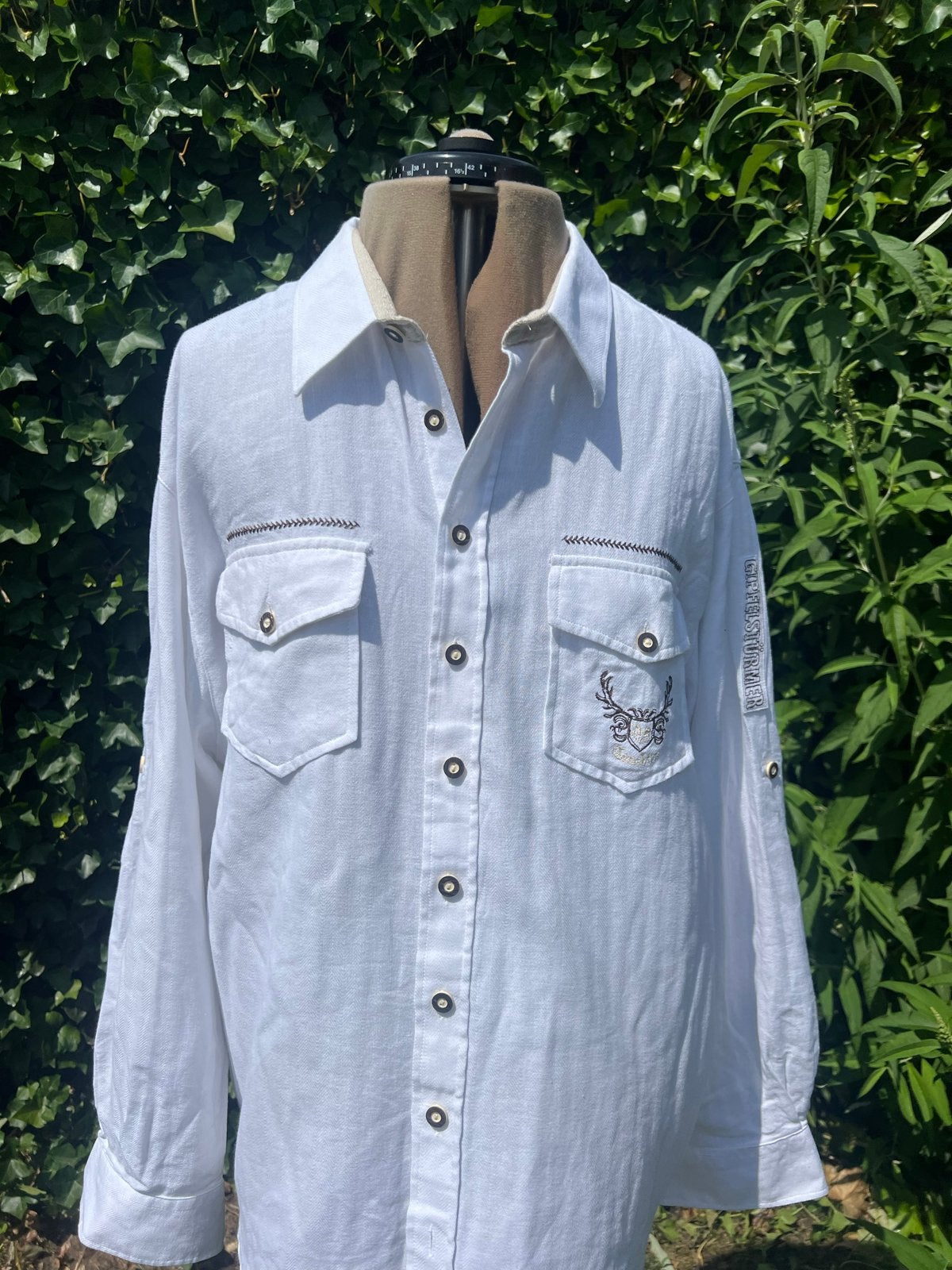 Trachtenhemd heren wit met borduursels - Maat XXL, Overige maten, Ophalen of Verzenden, Kleding, Overige thema's