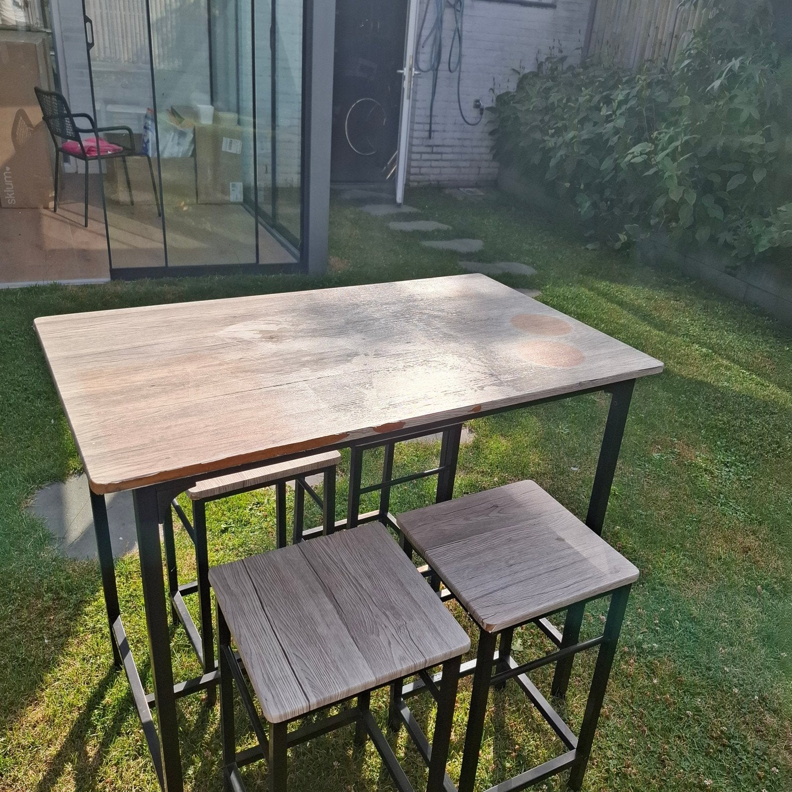 Barset met 4 krukjes voor tuin, serre of balkon, Ophalen, Gebruikt, Overige materialen