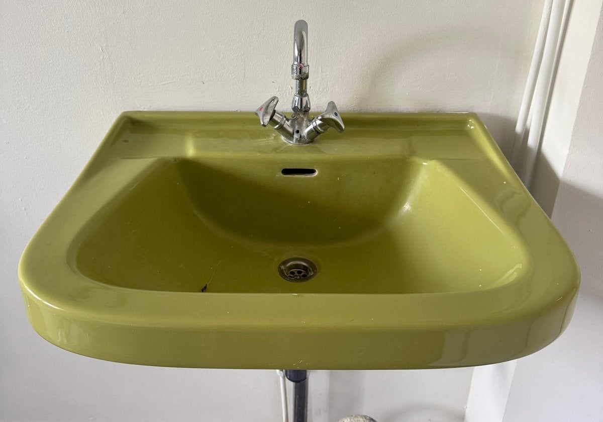 Vintage Groene Wastafel (met Kraan), Doe-het-zelf en Verbouw, Ophalen, Gebruikt, Wastafel