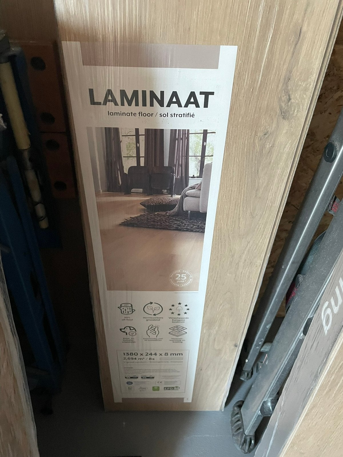 Nieuw floorlife laminaat beige eiken met ondervloer 14m2, 50 tot 150 cm, Nieuw, Ophalen of Verzenden, 10 m² of meer