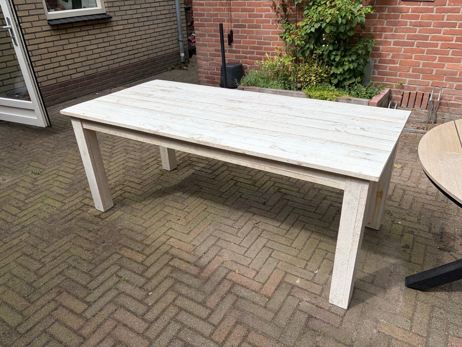 GRATIS houten eettafel - wit, Huis en Inrichting, Tafels | Eettafels, Ophalen, Gebruikt, 50 tot 100 cm, 150 tot 200 cm