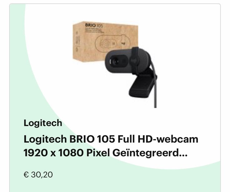 Logitech BRIO 105 Full HD-Webcam 1920 x 180 Pixel, Computers en Software, Ophalen, Monitorclip, Zo goed als nieuw, MacOS