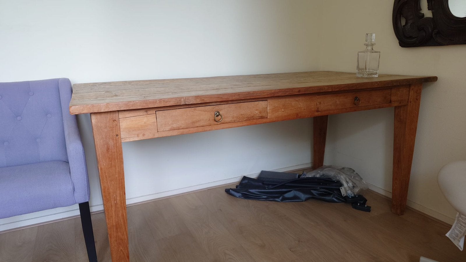 Robuuste houten eettafel / met 2 lades – 180 x 90cm, Huis en Inrichting, Ophalen, Gebruikt, Eikenhout, 50 tot 100 cm