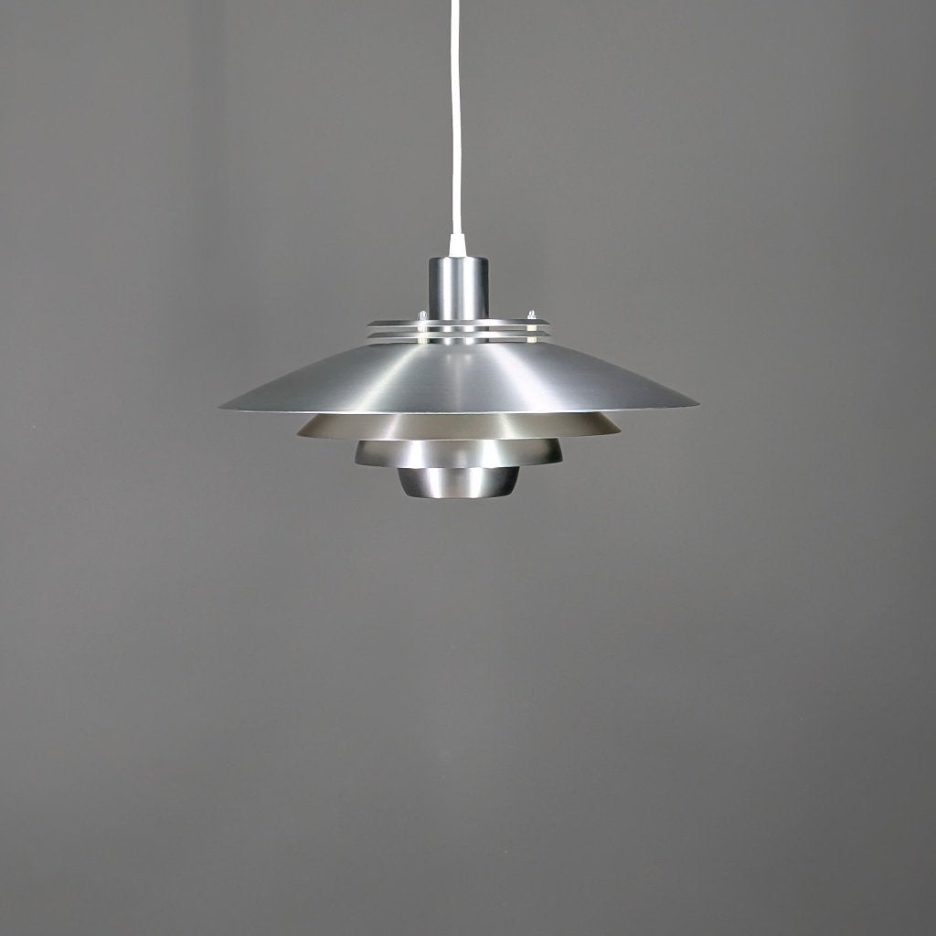 Deense vintage design hanglamp – zilver – Ø42 cm, Scandinavisch, Zo goed als nieuw, Metaal, E27 (groot)