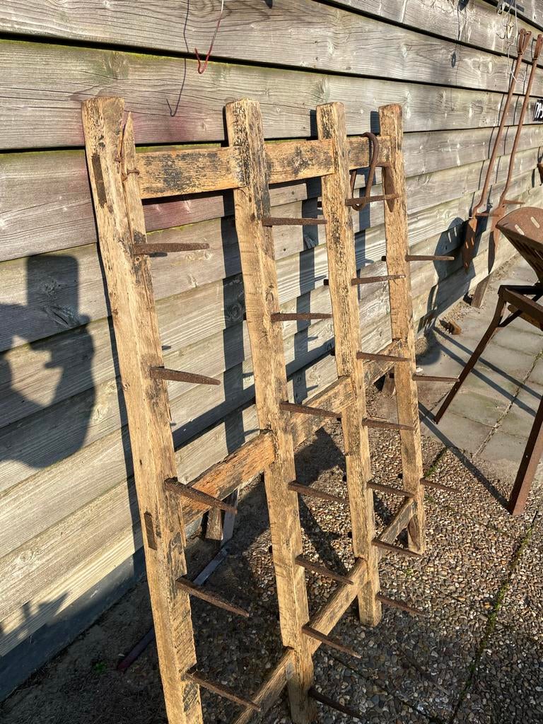 Antieke houten landbouw eg - Decoratief tuinstuk, Ophalen