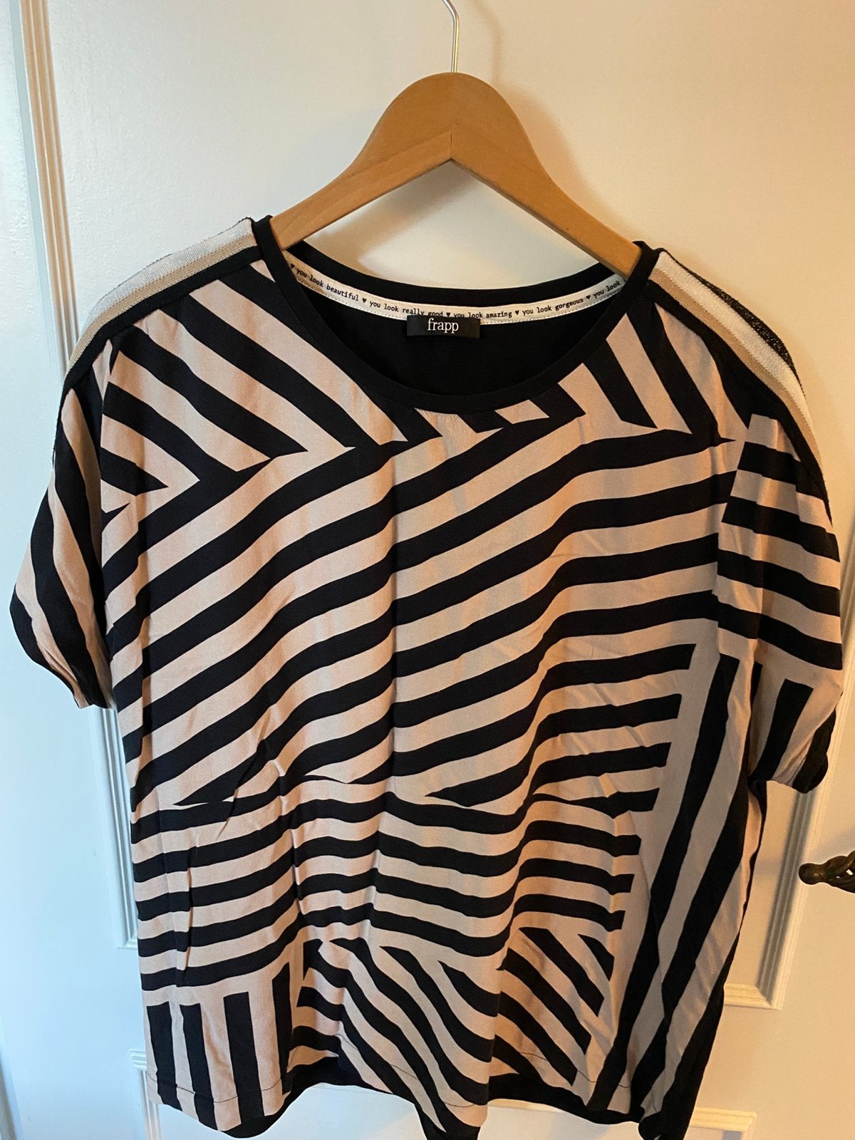 Frapp tuniek shirt beige zwart 42, Ophalen of Verzenden, Gedragen, Zwart, Blouse of Tuniek