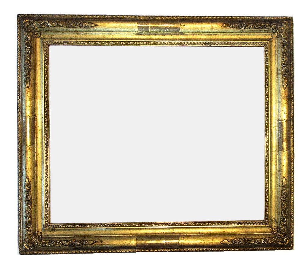 Antieke Barok stijl houten schilderijlijst met glas., Ophalen, Glas, Met glas, Schilderijlijst